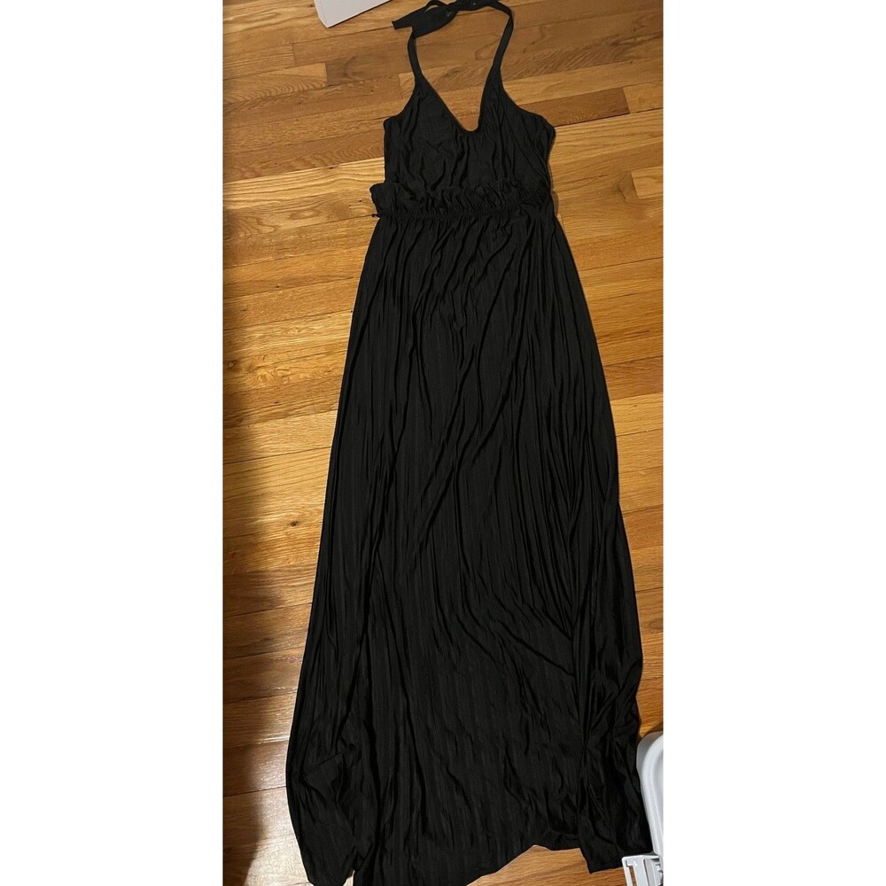 Moda International Women’s Size S Black V-Neck Tie Halter Sleeveless Maxi Dress